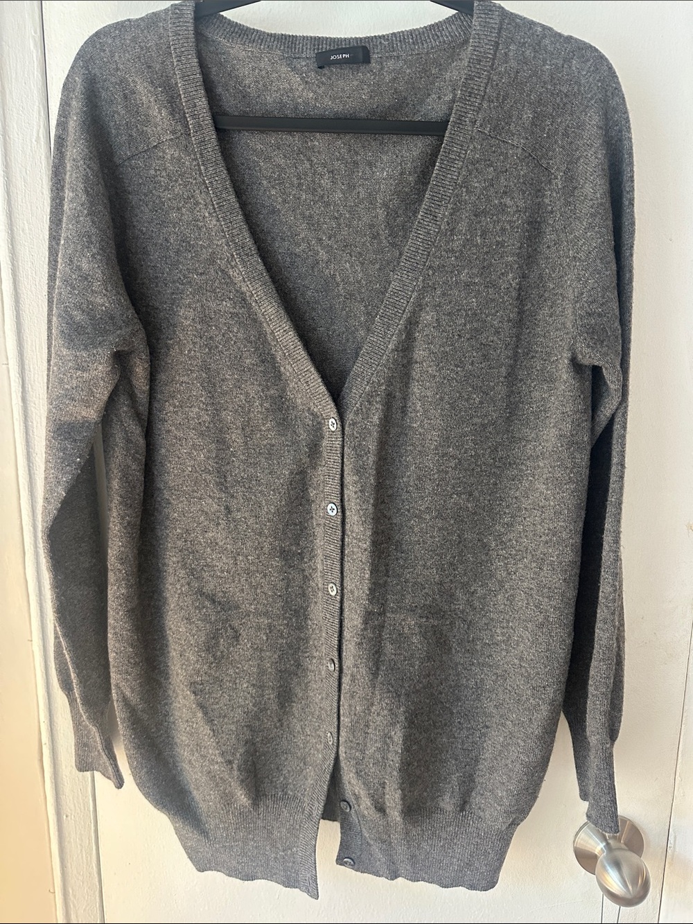 Joseph Charcoal Gray Cashmere V-Neck Button Cardigan sz L